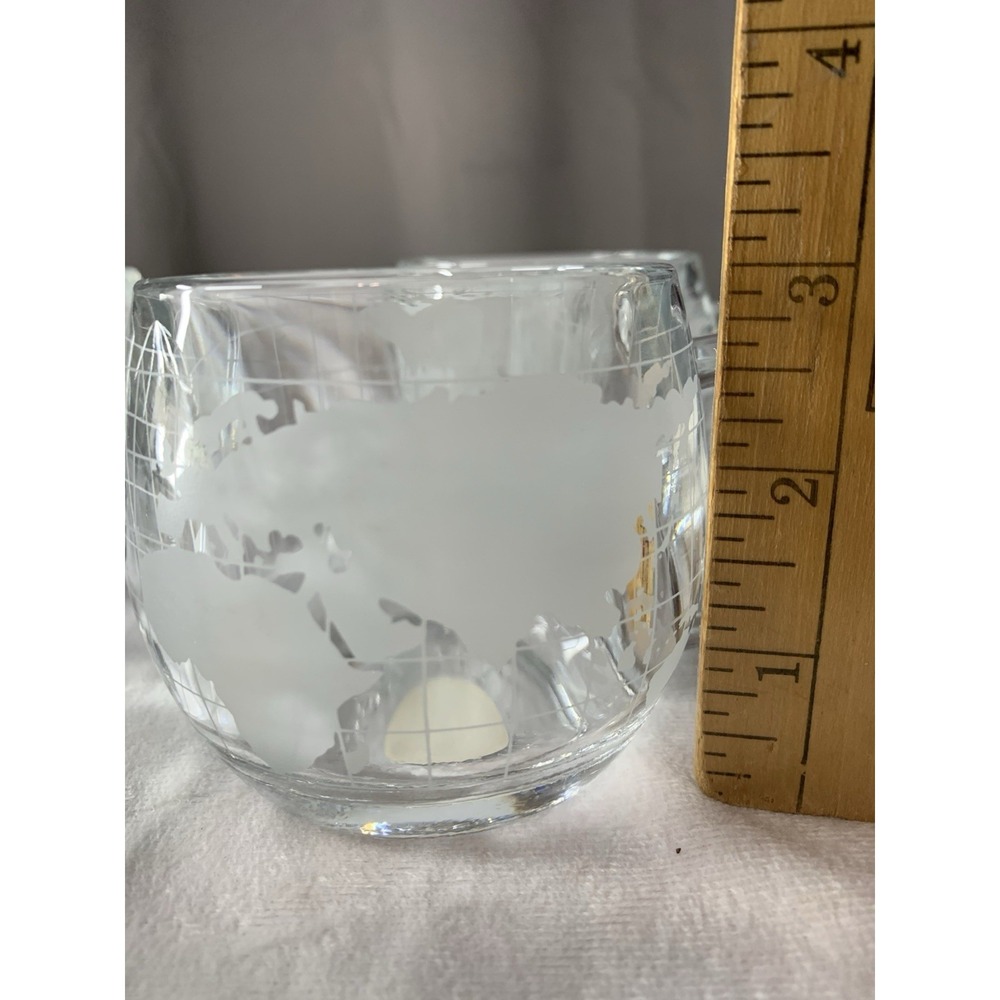 4 Vintage 1970s Nestle Nescafe World Globe Map Etched Clear Glass Coffee Mugs - Picture 5 of 5